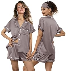 WJing Yi Jia 5Pcs Womens Soft Satin Pajama Set