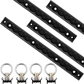Yaocom 4 Pack 1ft L Track Tie Down with 4 O-Ring Fittings for Trailer | Black Anodized Aluminum L-track, Single Stud Fittings for Straps, Enclosed Trailer Trailer, Drilled Holes for Easy Install