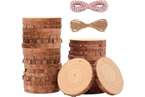 OPULANE Natural Wood Slices Ornaments 36Pcs 2.4-2.8 Inches Unfinished Wood Rounds Craft Wood Kit with Predrilled Holes Round Wooden Circles with Tree Bark for Crafts Arts DIY Christmas Ornaments Decor