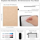 AGM Dry Erase Mini Whiteboard A4 Pink with 3 Pens Eraser Mesh Bag view 2