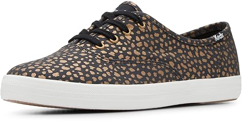Keds Women's Champion Canvas Lace Up Sneaker, Black/Bronze Mini Dot, 12