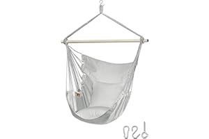 Jelofly Hammock Chair Oversized Hanging Rope Swing Seat Chair with Pocket Max 350 Lbs Superior Comfortable for Indoor Outdoor Home Bedroom Garden, Seat Cushions Not Included (Light Grey)