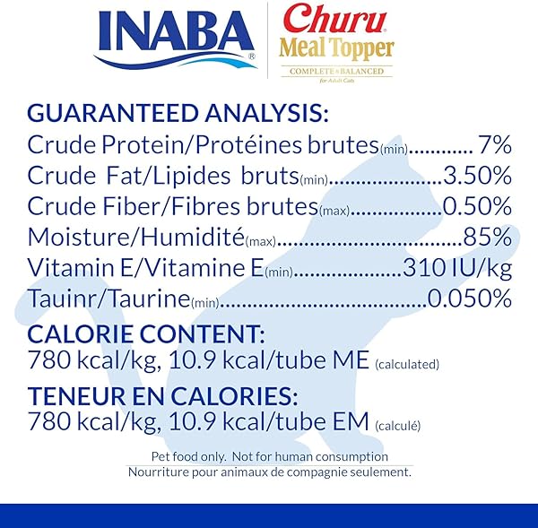 INABA CHURU MEAL TOPPER FOR CATS, COMPLETE & BALANCED, CREAMY, LICKABLE PURÉE CAT FOOD TOPPER, 0.5 OUNCE TUBE, 4 TUBES (4 PER PACK), CHICKEN WITH CHEESE RECIPE