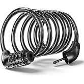 Curifurn Bike Lock 6FT, 4 Digit Combination, 1/2 Inch Diameter Steel Cable | Bike cable lock, 8 mm steel core, ebike lock, scooters, bike racks, vinyl coating, self coiling design, daily cyclists