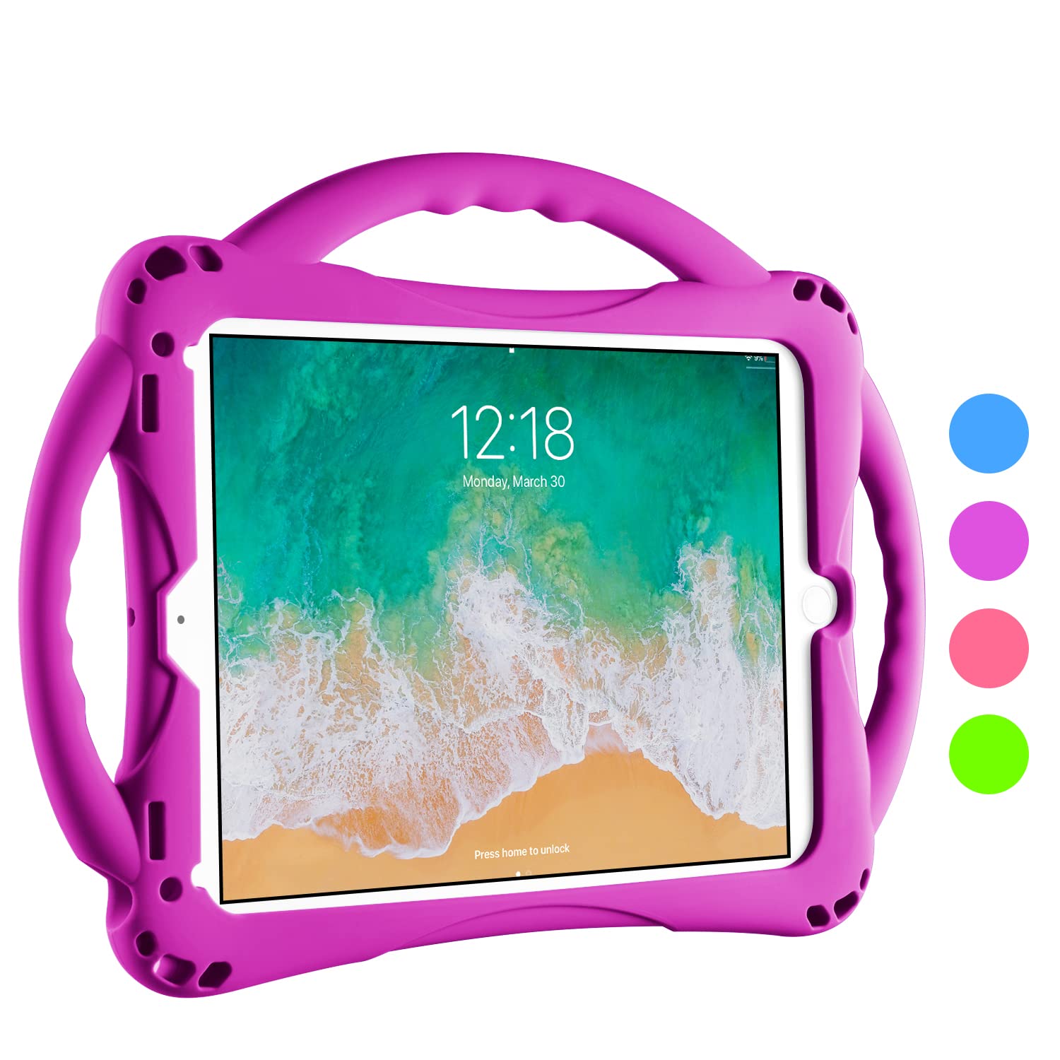 TopEsct Kids Case for iPad 6th/5th Gen, iPad Air/Air 2 & iPad Pro 9.7 inch, Built-in Handle Stand Comes with a Strap, Silicone Shockproof Protective Cover (Purple) — image 1