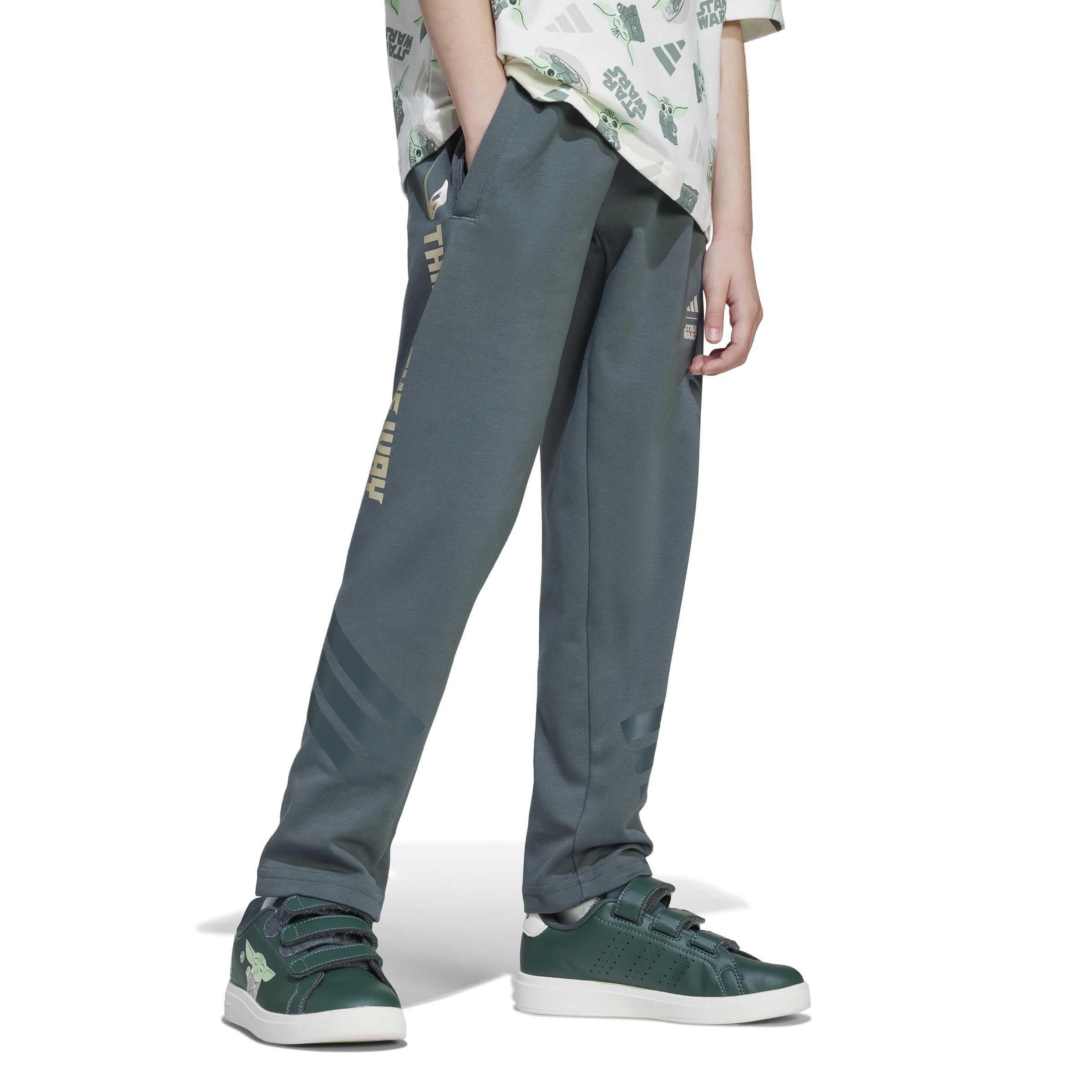 Adidas Unisex-Kids Adidas x Star Wars Mandalorian Sportswear Pants, Ivy/Cyber Metallic, Small