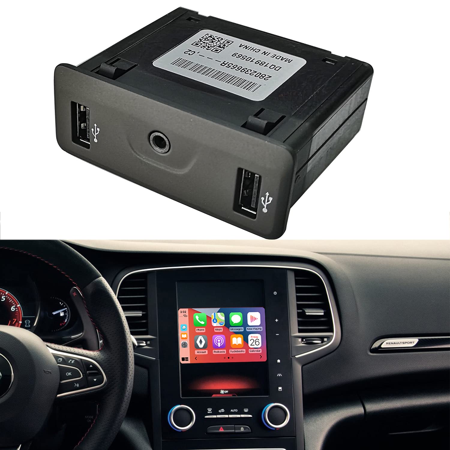 Road Top CarPlay Android Auto USB Retrofit Kit for Renault Megane/Megane Estate, Scenic/Grand Scenic with R-LINK 2 System