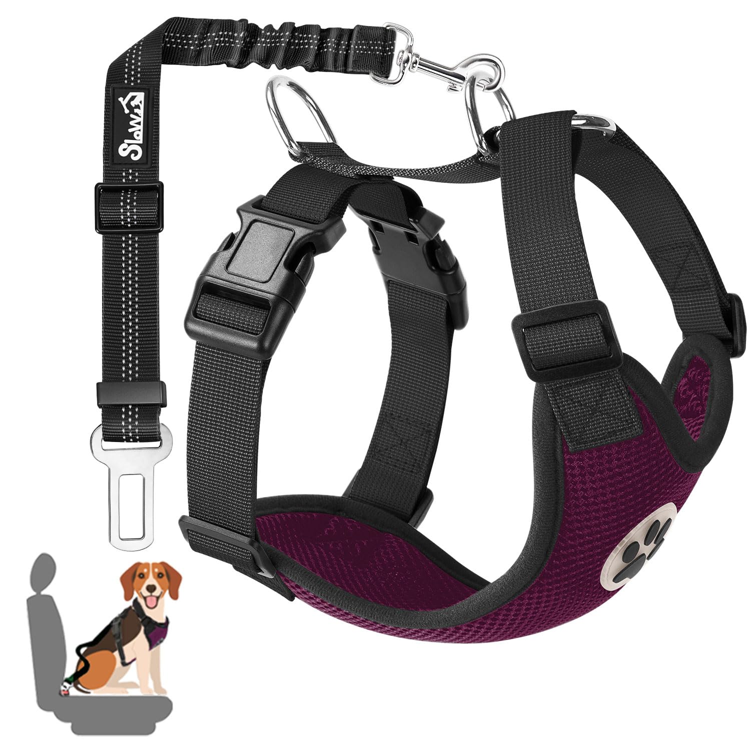 SlowTon Dog Car Harness Seatbelt Set, Pet Vest Harness with Safety Seat Belt for Trip and Daily Use Adjustable Elastic Strap and Multifunction Breathable Fabric Vest in Vehicle for Dogs