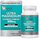 Qunol Magnesium Glycinate Complex, Gentle on Stomach, 250mg One Pill Dose, Superior-Absorption Magnesium, Nerve, Bone and Muscle Health Supplement, 60 Count (Pack of 1)
