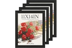 KissNow 11x14 Picture Frame 4 Pack, Black Solid Wood, Wall Gallery Poster Frame