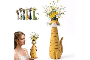 Handcrafted Quirky Cat Vase, Whimsical Cat Flower Vase, 7.5 Inch Funny Kitty Planter for Desk, Shelf, Decorative Cat Vase，Boh