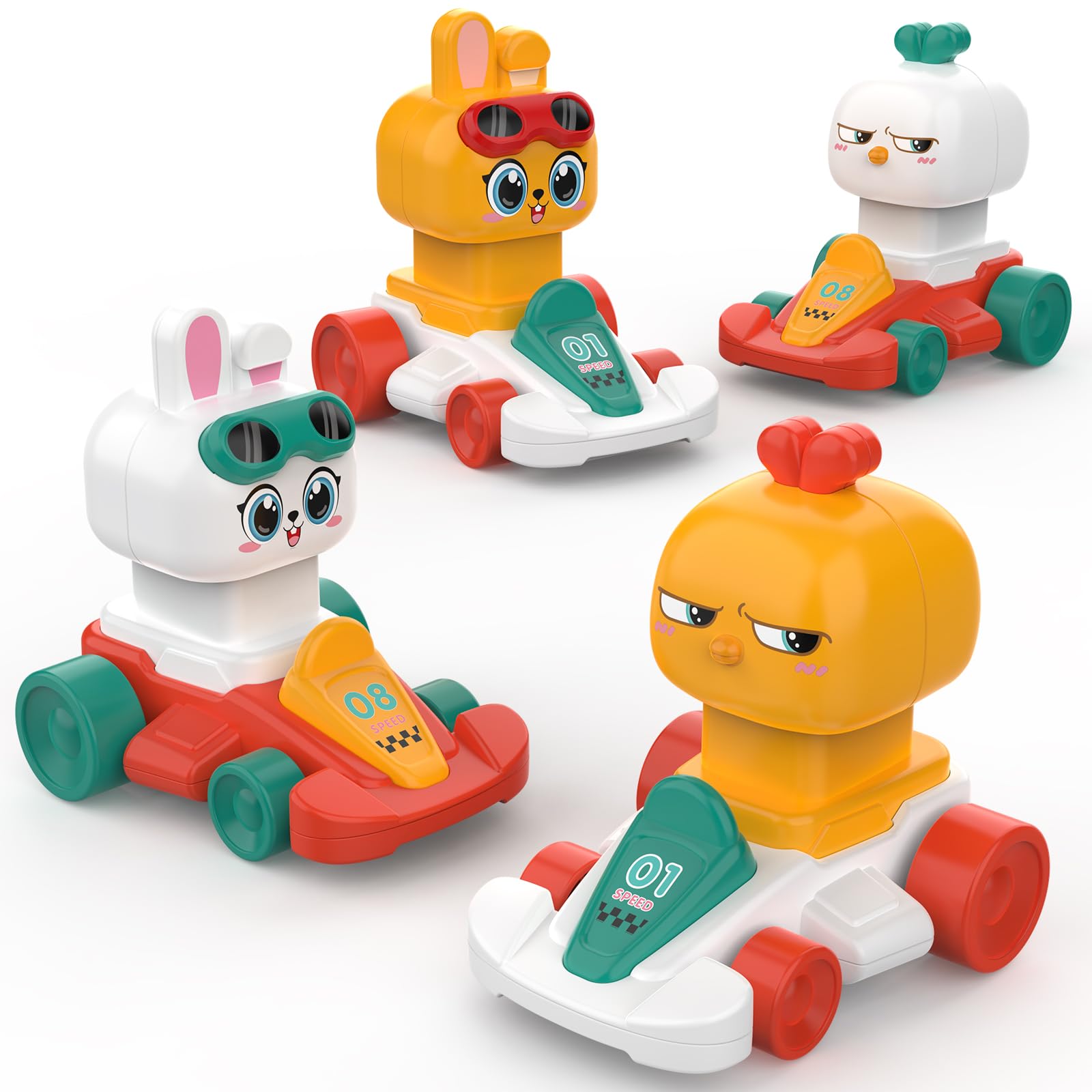 MOONTOY Bunny Toy Cars for 1 Year Old Easter Gifts, 4PCS Cute Bunny Chicky Press and Go Racing Cars, Push Car Baby Toys for 6 9 12 18 Months, Easter Basket Stuffers,1st Easter Toys for 1 Year Old