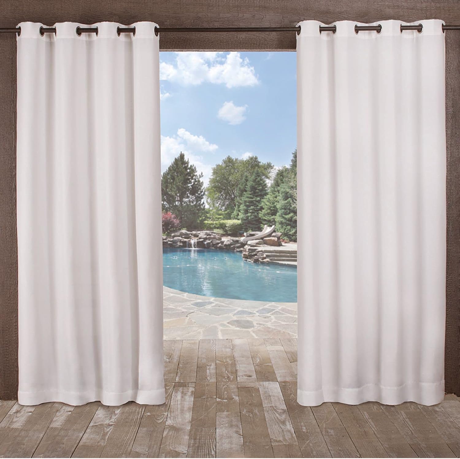 Outdoor Curtains - Exclusive Home Delano Heavyweight Textured Indoor/Outdoor Grommet Top Curtain Panel, 54