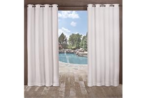 Exclusive Home Delano Heavyweight Textured Indoor/Outdoor Grommet Top Curtain Panel, 54"x108", Winter White, Set of 2