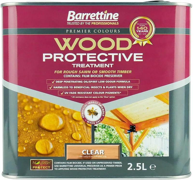 Barrettine Wood Protector Treatment Clear 2.5L Shed Fence Pergola UV Water