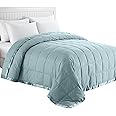 puredown® Blankets Queen Size - Soft Lightweight Down Blanket for All Seasons, Cozy Warm Luxury Bed Blanket with Satin Trim, Cotton Cover, Blue (90"X90")