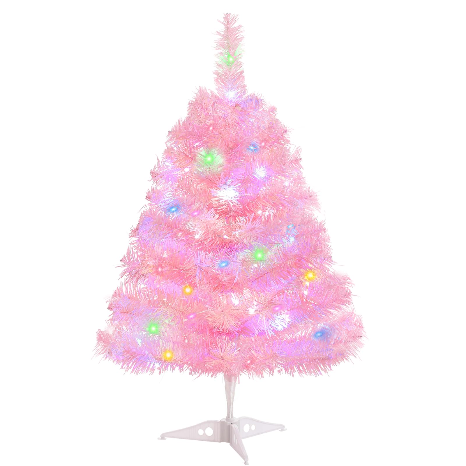 Photo 1 of 2FT Artificial Christmas Tree with Lights Lighted Pink Tabletop Christmas Tree with Plastic Stand Light Up Battery Operated Mini Xmas Tree for Party Supplies Indoor Outdoor Holiday Home Decoration