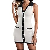 MakeMeChic Women's Sweater Mini Dress Fall V Neck Button Down Knit Sleeveless Short Dresses