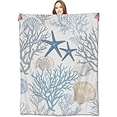 VODRM Nautical Coastal Blanket,Ocean Beach Seashell Starfish Throw Blankets,Gifts for Kids & Marine Life Lovers,Lightweight Soft Fleece,for Picnic Sofa Couch Bed Room Travel,Birthday Decor,50x60in