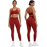 JUVOME Womens Seamless Workout Sets V Neck Straps Sports Bra Tummy Control Scrunc Butt High Waist Leggings 2 Piece Gym Sets