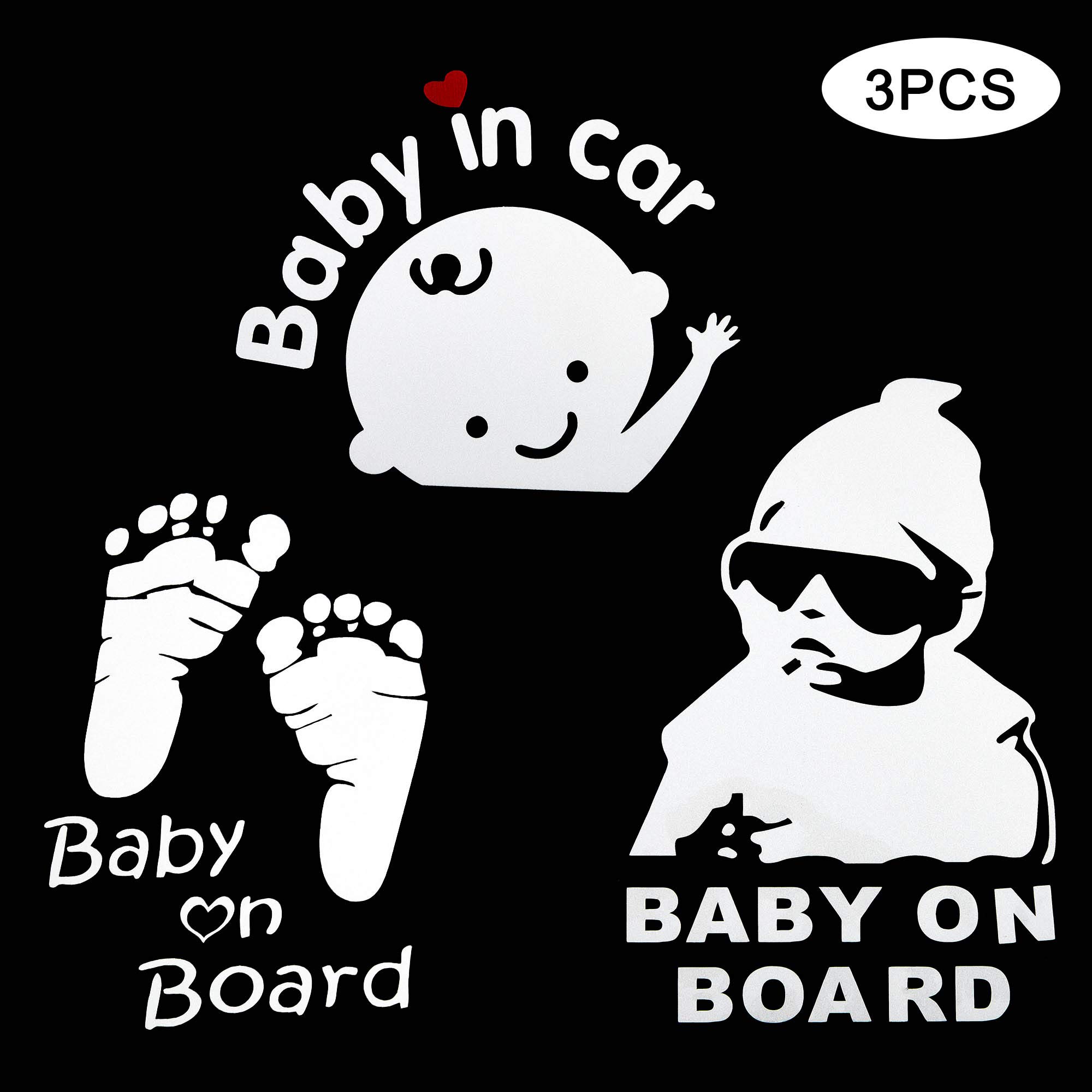 TOMALL 3Pcs Baby on Board Car Sticker Baby in Car Waterproof Reflective Car Sticker Baby safety Sign Car Sticker Baby Footprint Car Decal Stickers for Car Rear windshield and Bumpers White