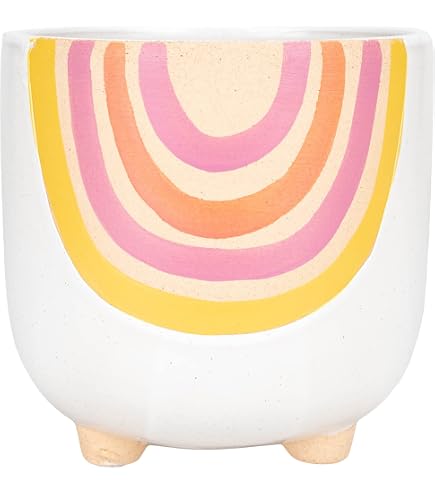 Napco Handbemalter Regenbogen-Blumentopf Aus Keramik – 9,5 Cm, Erhöht, Für Sukkulenten & Drinnen/Draußen