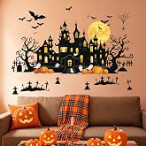 SHUCHING Halloween Black Castle Wall Decal, Bat Pumpkin Wall Sticker | Wall Decor Art for Bedroom Living Room Party Holiday