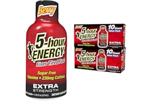 5-hour ENERGY Extra Strength Berry Energy Shot 1.93oz, 20-Pack – Sugar Free Caffeine Energy Booster with B-Vitamins & Amino Acids – Zero Calorie