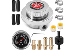 YEHERIT Universal Adjustable 1-5 PSI Carb Fuel Pressure Regulator Kit with 0-15 PSI Gauge, Fuel Block, and 8mm & 10mm Adapters for Carburetor Engine