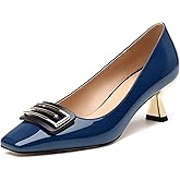 Muikecors Women's Pumps Kitten Heels for Women Square Toe Low Heel Closed Toe Pumps Patent Slip-On High Heels Women's Work Office Wedding Party Shoes 2 Inch