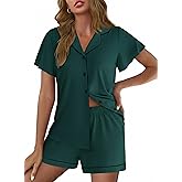 Ekouaer Pajamas for Women Set Button Up Pjs Short Sleeve Ruffle Sleepwear Notch Collar Bride Soft Pj Lounge Sets S-XXL