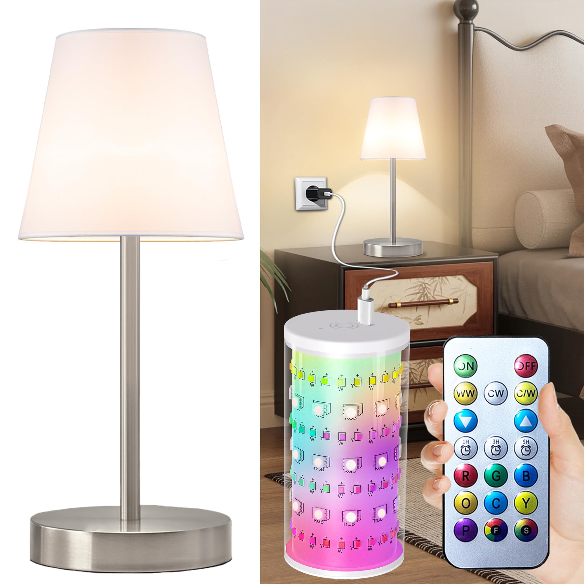 Photo 1 of 1 Pack Cordless Table Lamp Rechargeable, 10000 mAh Portable LED Battery Operated Lamp with Remote Control, 10 Colors Dimmable Touch Desk Light with Timer for Bedside Night Light Outdoor Patio Camping