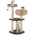 PETSITE 41 Inch Modern Cat Tree for Indoor Cats, Multi-Level Cat Tower with Scratching Posts, Hand-Made Wicker Cat Condo & Top Perch, Dangling Ball, Sisal Rope, Cute Cat Tree for Large Cats 20 lbs
