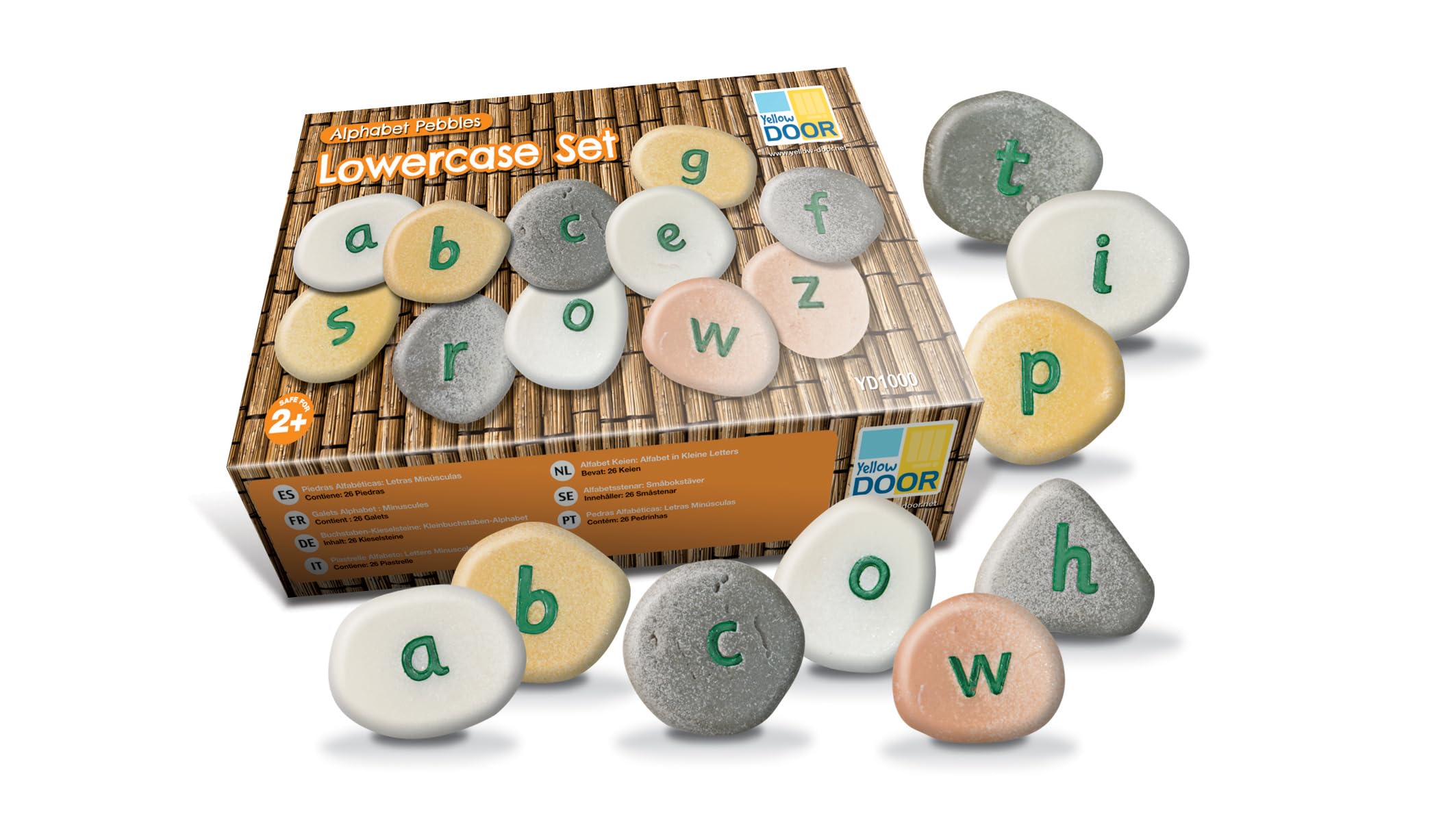 Yellow Door Lowercase Alphabet Pebbles | ABC Spelling lowercase letter Stones | Educational Toy for kids age 2 3 4 5 | Durable Outdoor Learning | Set of 26 | phonics and CVC words | literacy | words