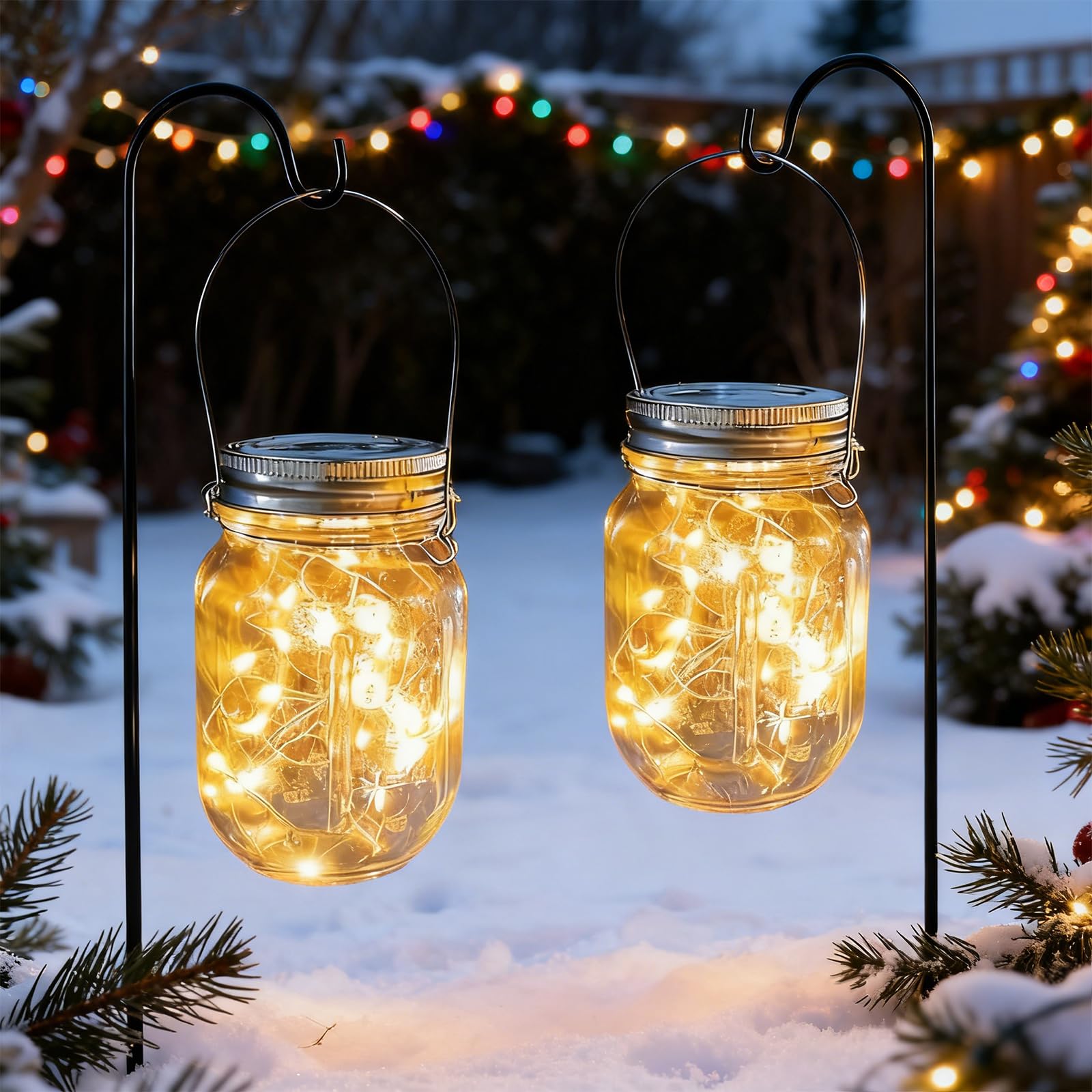 XVZ Solar Lights for Outdoor Hanging, 2 Pack Solar Mason Jar Lights Waterproof Lantern for Outdoor Table Patio Balcony Decoration (Warm White)