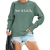 ASTANFY Be Kind Sweatshirt Womens Letter Print Pullover Long Sleeves Blessed Top Blouse