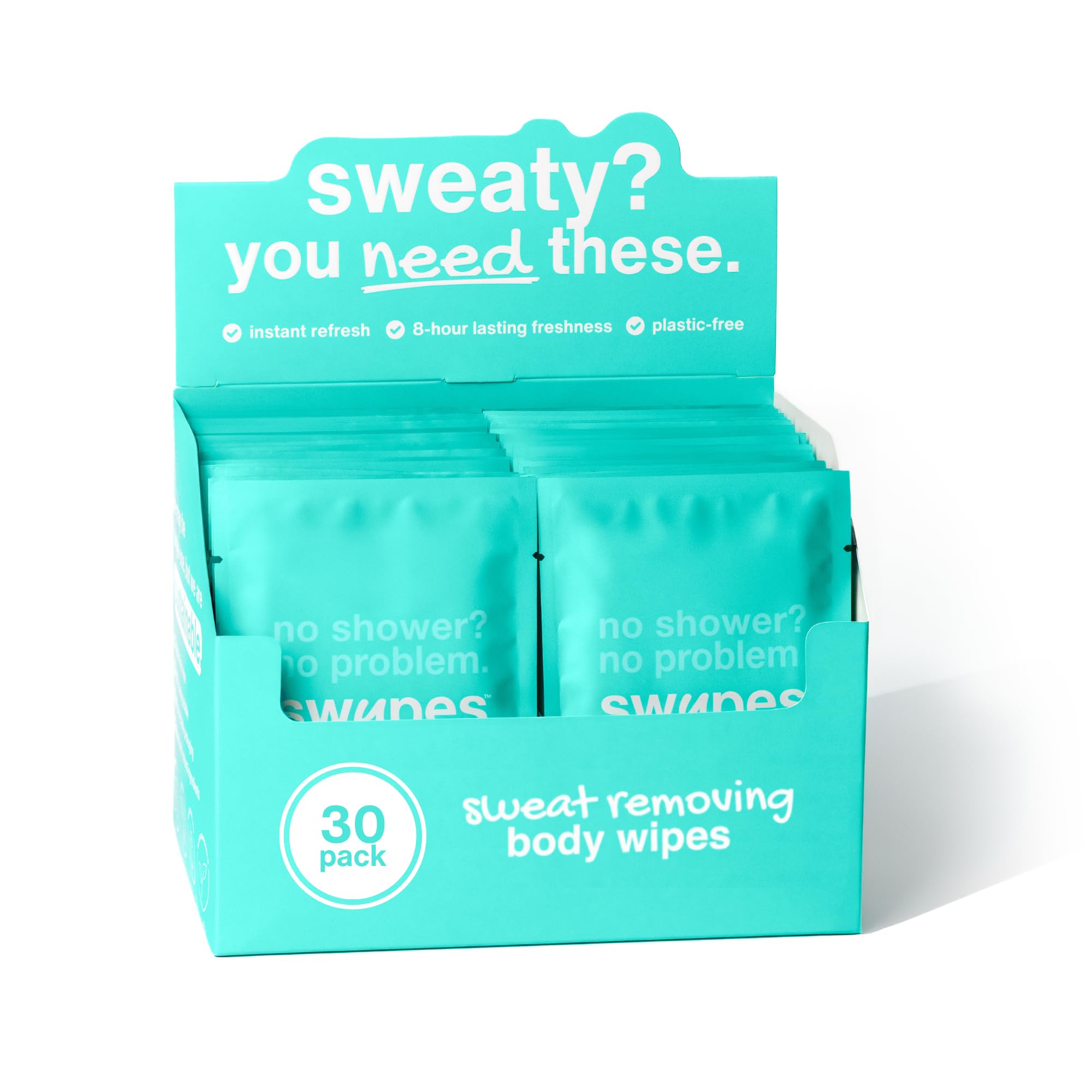Swypes Large Body Wipes for Adults No Shower - 30 Pack Shower Wipes, 100% Biodegradable Dual-Sided Cleansing Wet Wipes for Adults with Vitamin E for Face & Body, Perfect for Gym, Travel & Camping