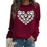 ZUNQKG Womens Dog Mom Sweatshirt Long Sleeve Dog Paw Print Crewneck Funny Heart Graphic Sweatshirts