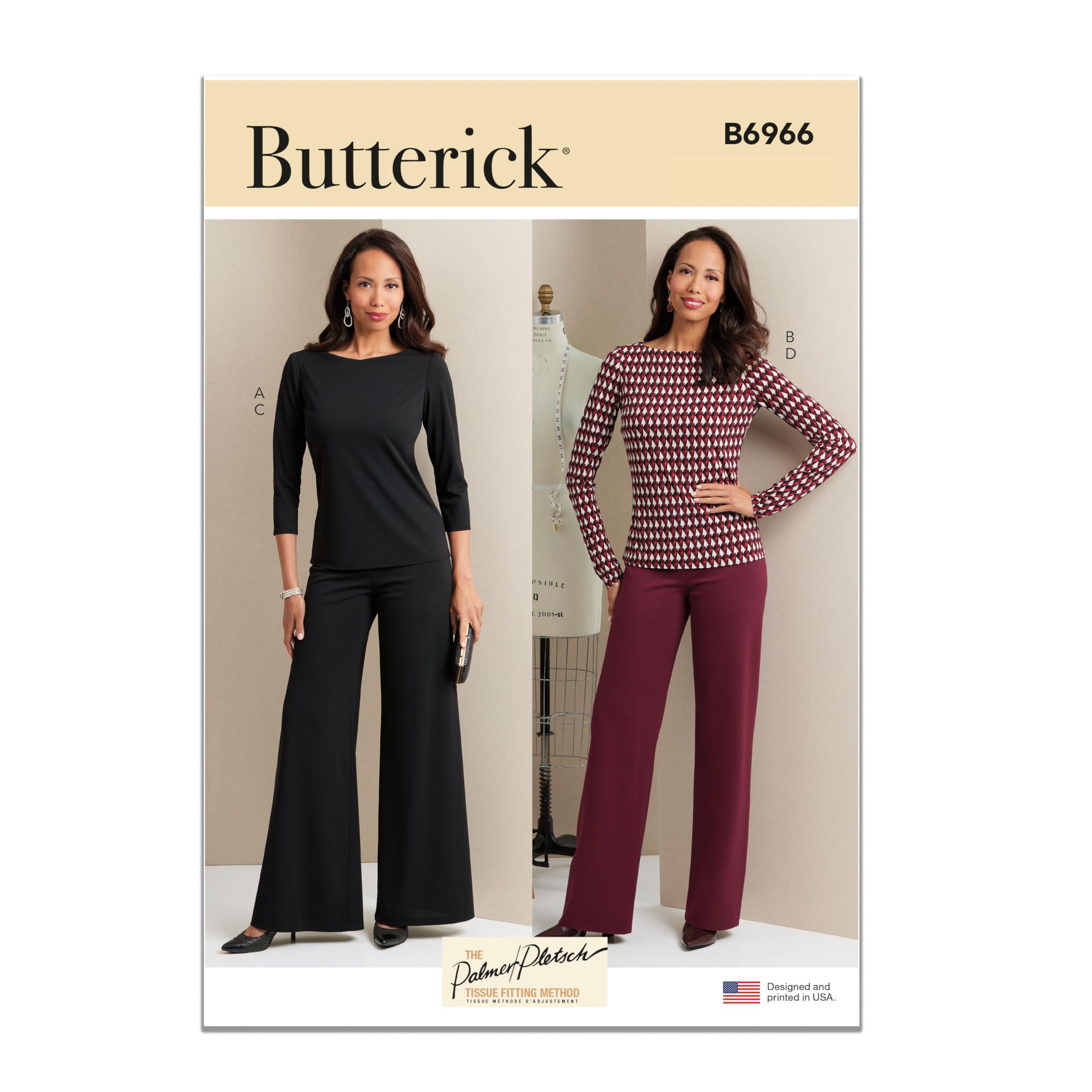 BUTTERICK B6966A5 Misses' Knit Tops and Pants A5 (6-8-10-12-14)