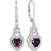 TIMFROZ Heart Birthstone Earrings 925 Sterling Silver Leaf Leverback Dangle Drop Earrings 5A Cubic Zirconia For Women Anniversary Christmas Jewelry Gift