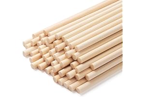 Wooden Dowels Wooden Sticks for Crafts 1/4" x 12", 50 PCS Wood Dowel Rods, Unfinished Bamboo Sticks for Crafting, Round Macra