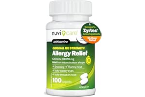 Nuvicare 24-Hour Allergy Medicine - Cetirizine Hydrochloride 10mg Tablets - Compare to the Active Ingredient in Zyrtec Antihistamine Meds - Generic Allergy Pills for All Day Allergy Relief (100 Count)