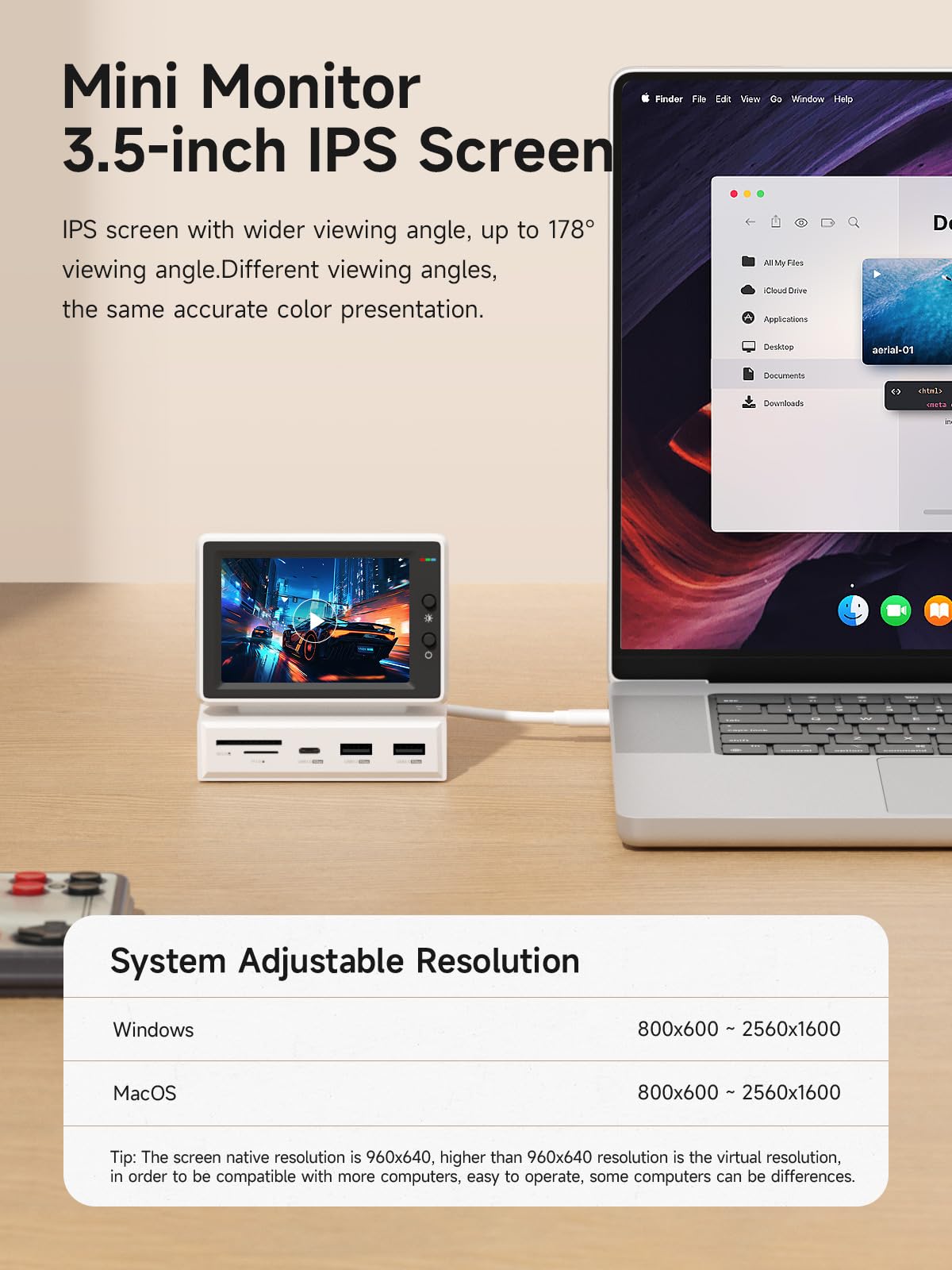 Computer Submonitor Mua Hagibis 3.5inch IPS USB Mini Screen with USB C Hub, USB-C&HDMI ...