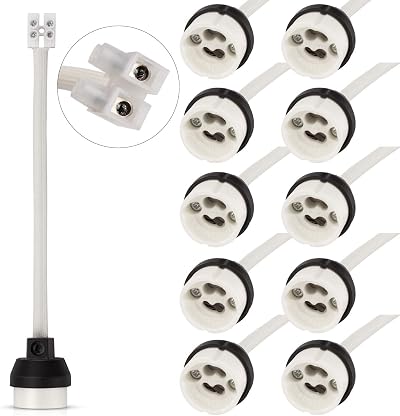 DiCUNO GU10 Lamp Holder 0.75mm² Ceramic Base 15cm Wire 300W 2A 10 Pack