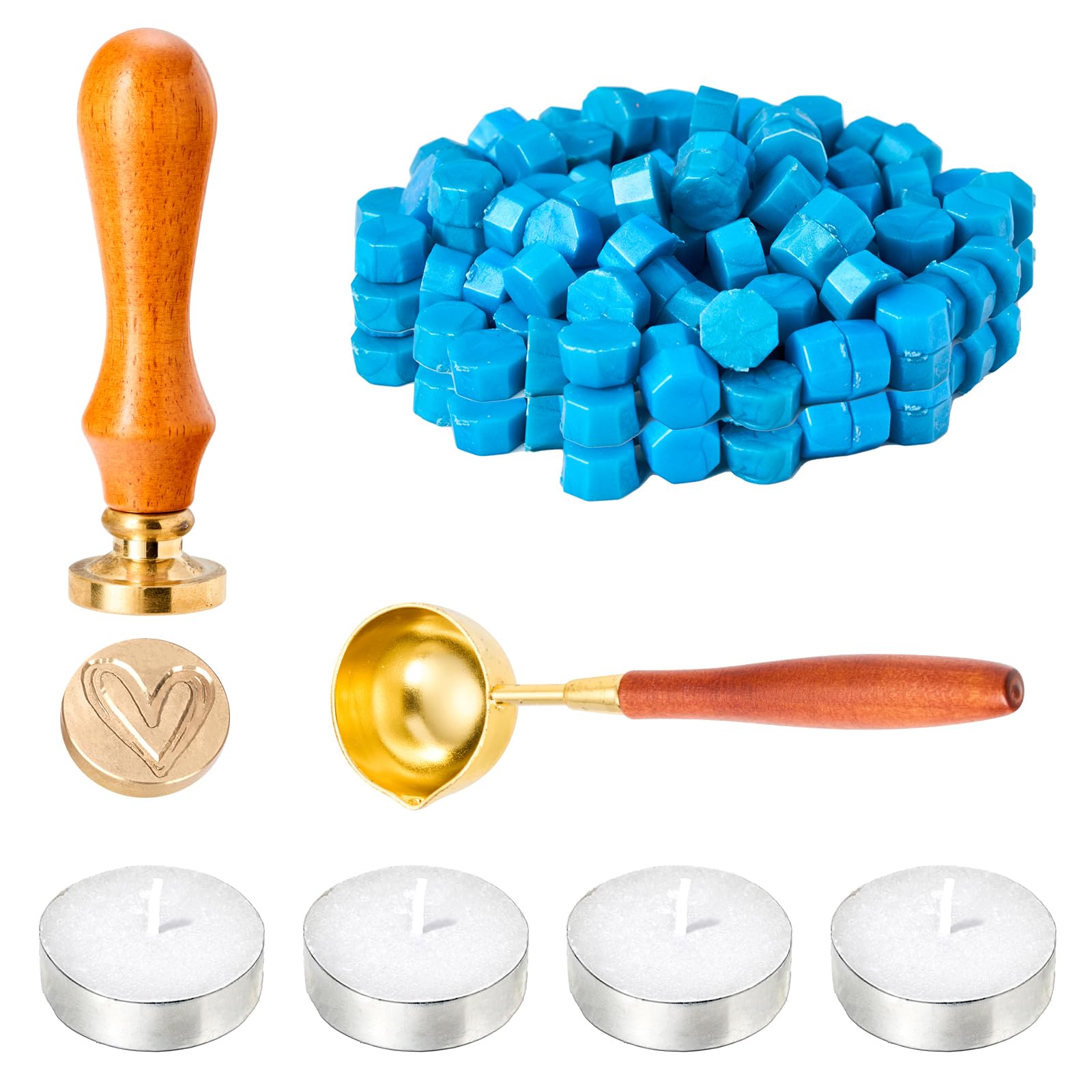 Seal Wax Stamp Set, Seal Wax Stamp, 200 Pieces Seal Wax Beads with 1 Spoon for Melting Wax, 4 Candles for Invitations, Cards, Wine Envelopes, Gift Wraps