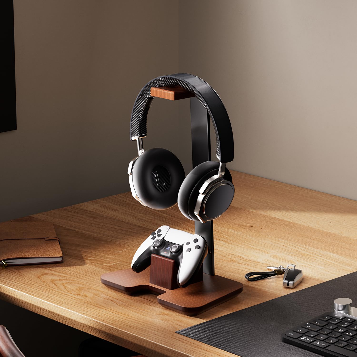 Controller Stand Wood Headphone Stand for Desk Gaming Desk Accessories Controller Holder for Gaming Equipment Headset Holder