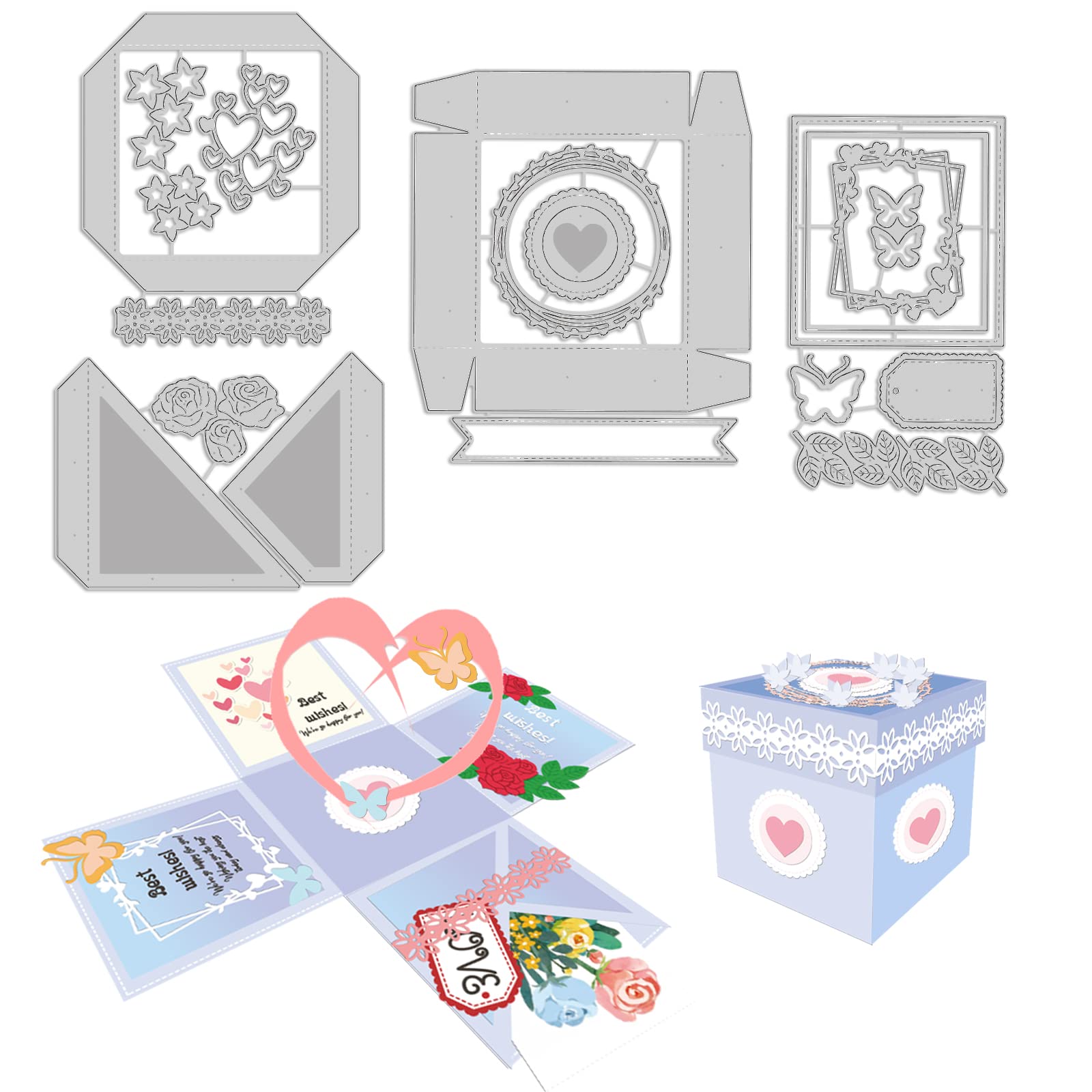 INFUNLY Pop Up 3D Box Die Cut Metal Paper Cutting Dies Stencils Wedding Candy Box Cutting Die for DIY Scrapbooking Decorative Embossing DIY Paper Cards
