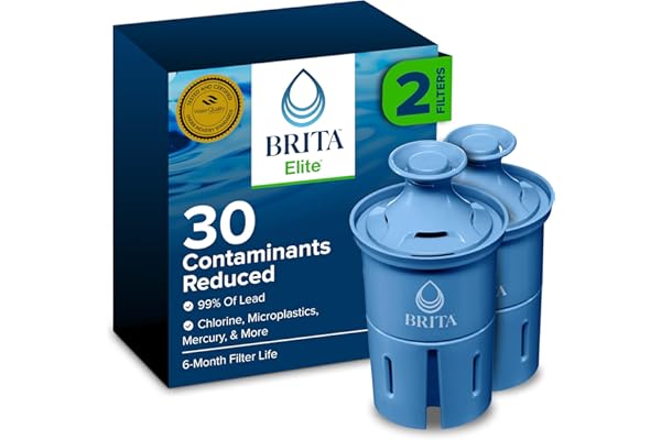 Brita Filter Replacements for Water Pitchers and Dispensers, Elite, NSF Certified to Remove 99% of Lead, 2 Count, Blue