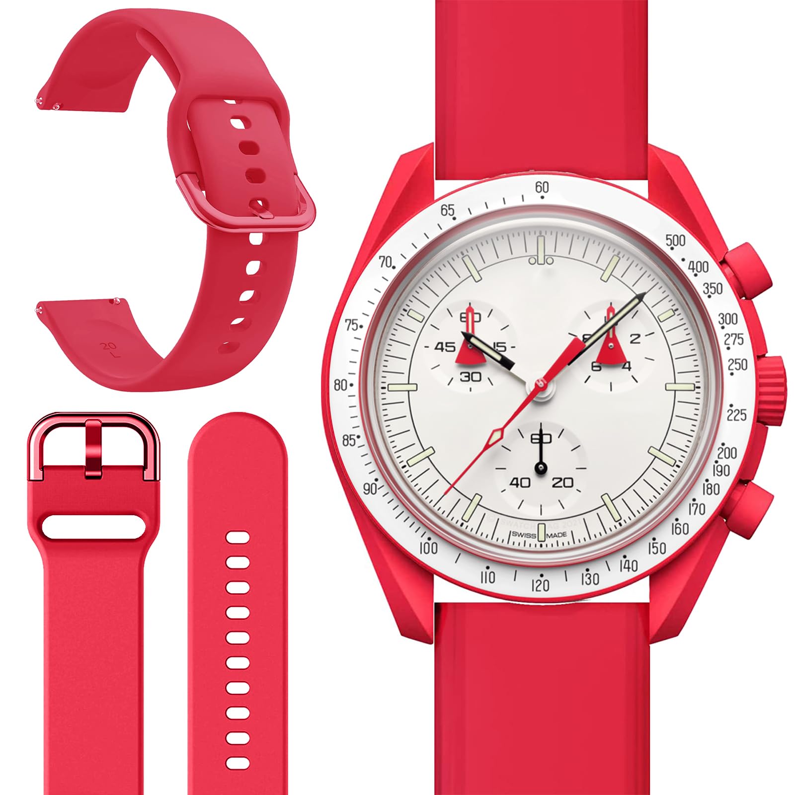 Miimall for OMEGA × Swatch Bioceramic MoonSwatch Strap, Soft Silicone Sport Band for Men Women Breathable Lightweight Quick Release Replacement Wristband Strap for Bioceramic MoonSwatch-Red