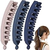 Mxxipp 3pcs French Banana Clips, Non-Slip Classic Large Hairstyle Claws, Fish Shaped Double Combs Hair Holder for Women Curly Straight Long Thick Thin Hair- Dark Blue & Blue & Skin Color